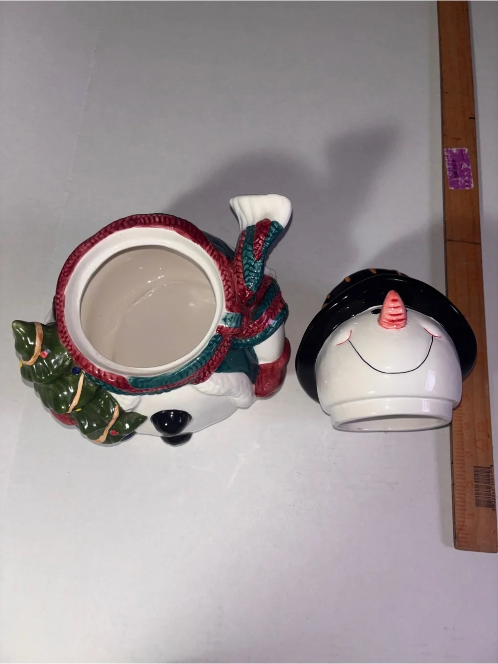 Vintage Giftco Ceramic Snowman Cookie Jar Holiday Decor Excellent Condition